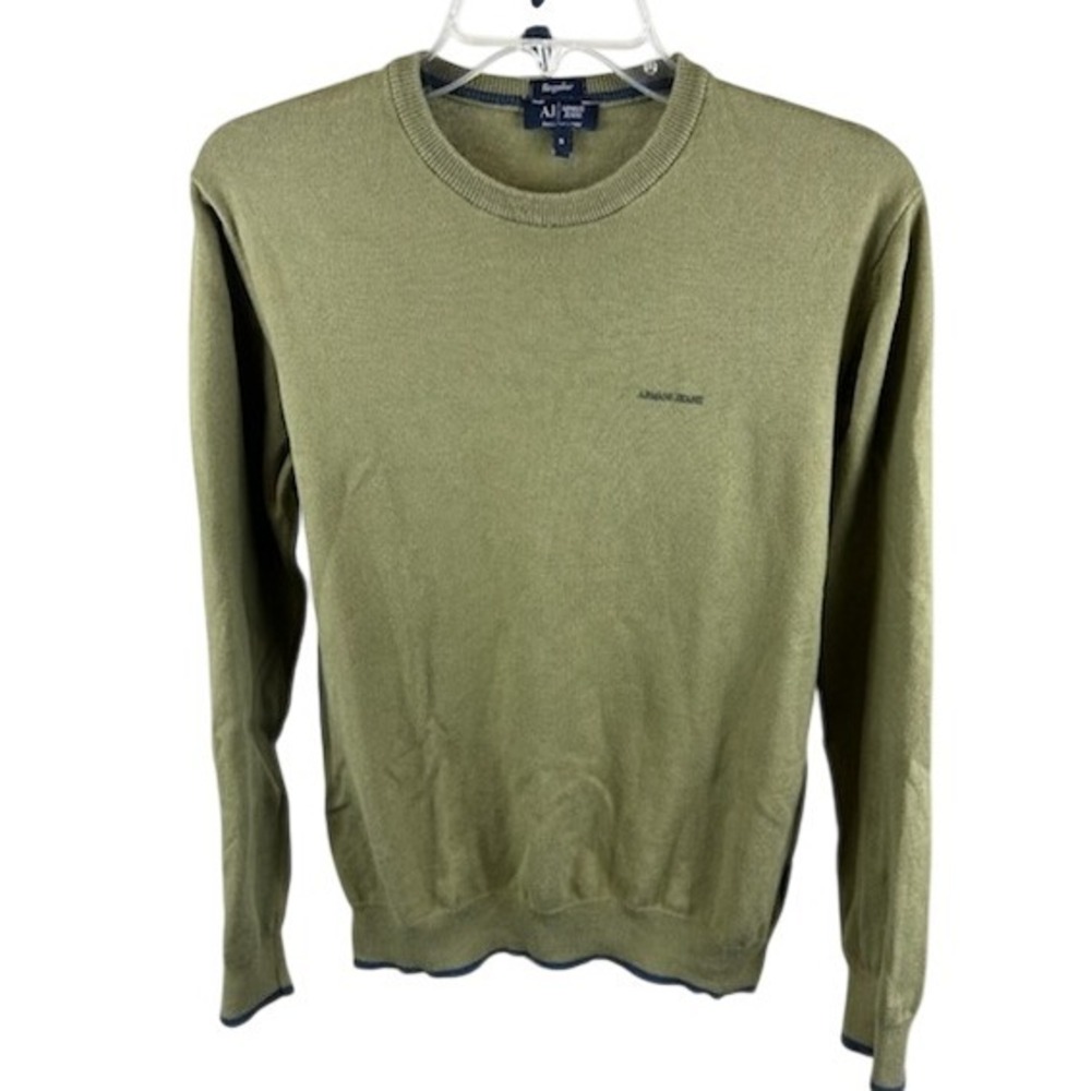 Armani Jeans Crewneck Sweater‎ Long Sleeve Olive Green Patch Men's Size Small